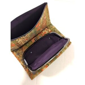 Vintage Asian Silk Clutch Purse Bag Green Orange Floral 50's 60's Unique Stylish